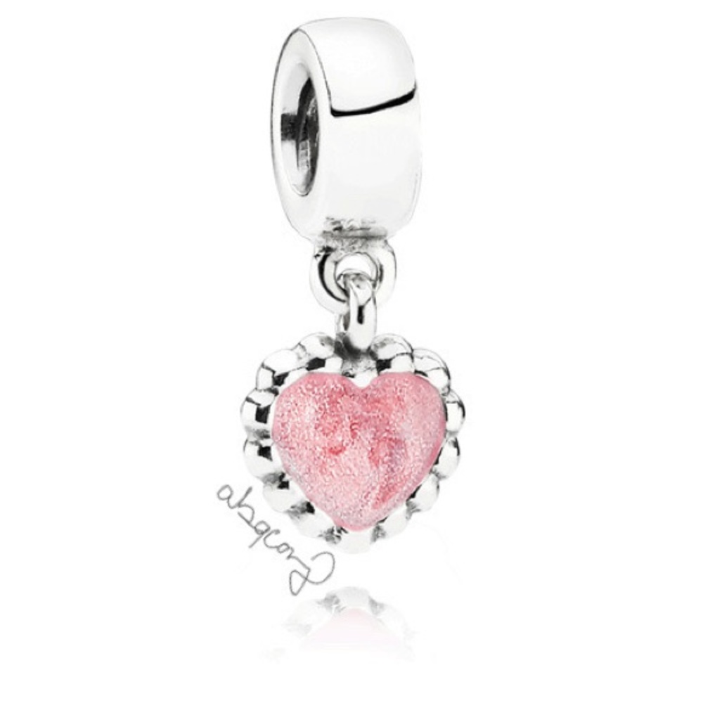 EUC Pandora 790471EN28 Sterling Young Love Heart Dangle w/ Pink Enamel Charm